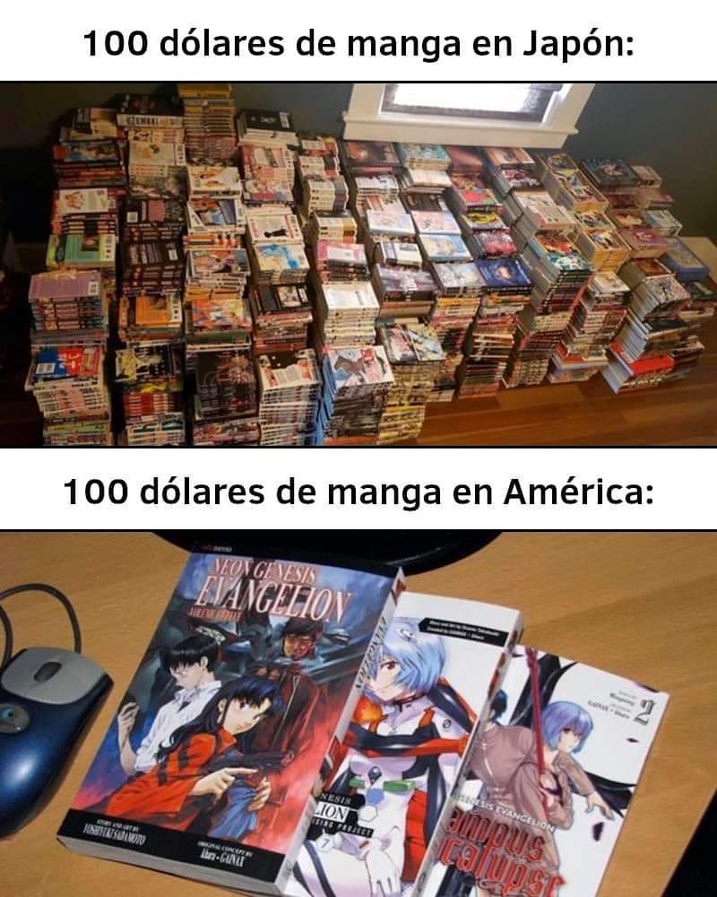 100 dólares de manga en Japón:  100 dólares de manga en América: