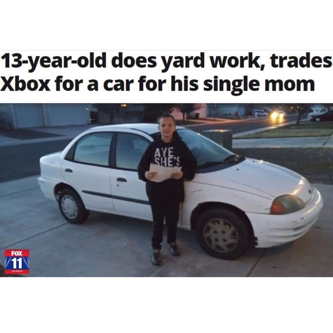 13 year old Does Yard Work Trades Xbox For A Car For His Single Mom 