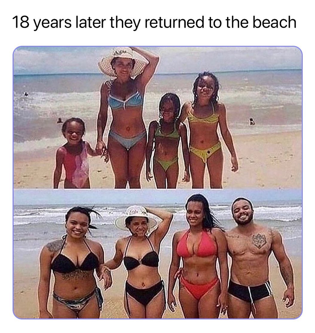 18 years later they returned to the beach.