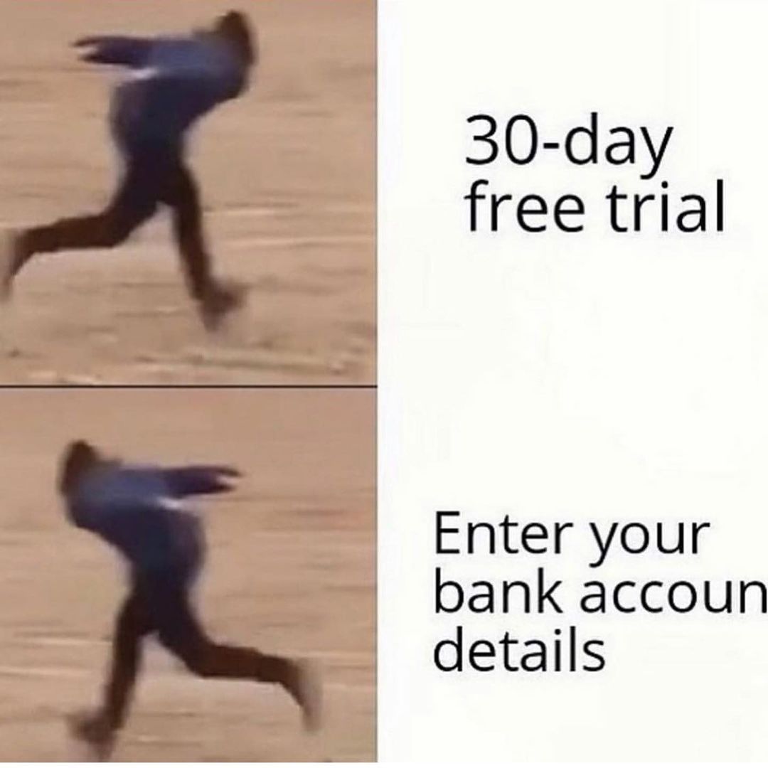 30-day free trial. Enter your bank account details.