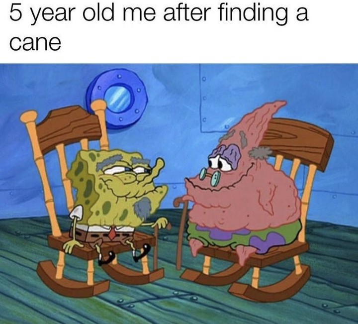 5 year old me after finding a cane. - Funny