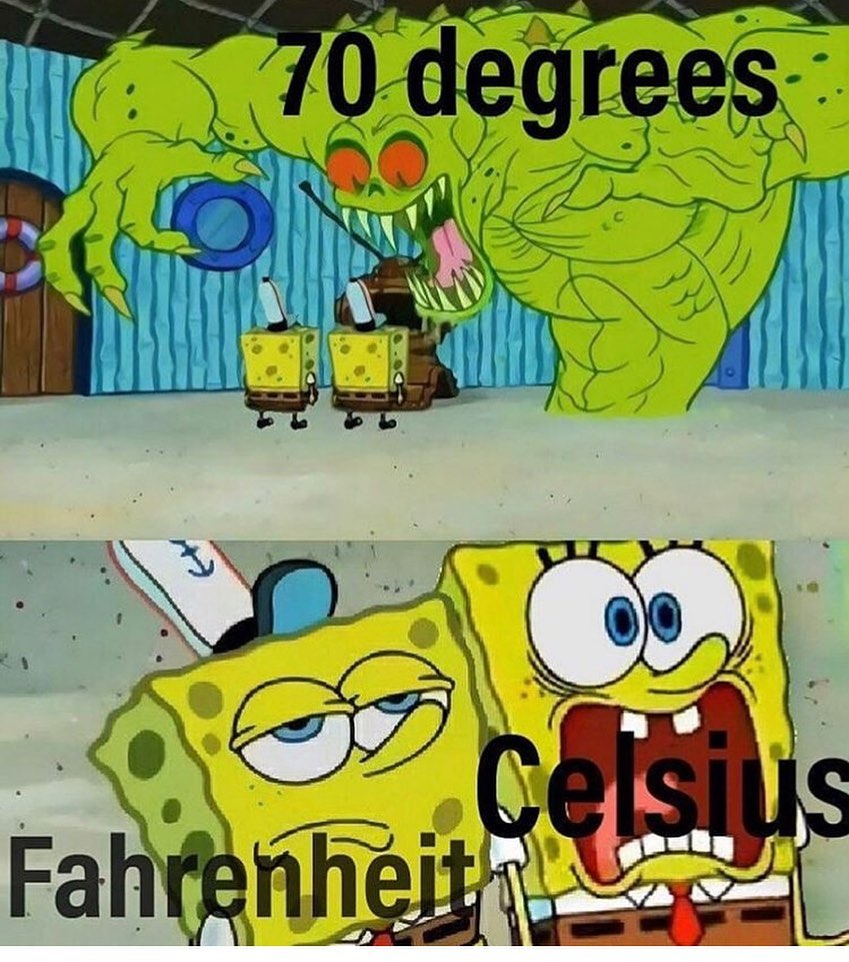 70 degrees. Fahrenheit. Celsius.