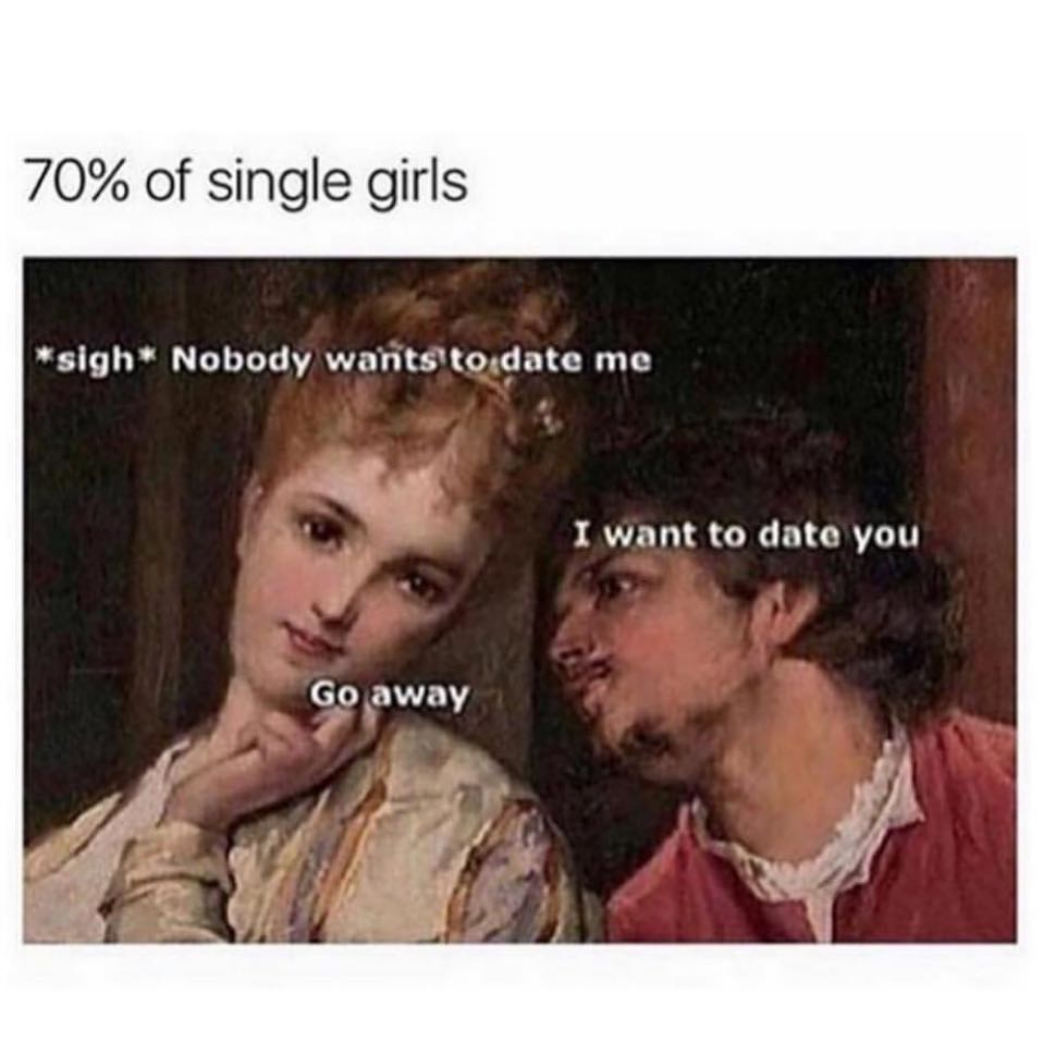 70% of single girls.  *Sigh* Nobody want to date me. I want to date you.  Go away.