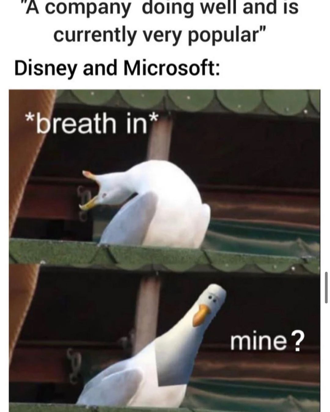 A company doing well and is currently very popular. Disney and Microsoft: Breath, mine?