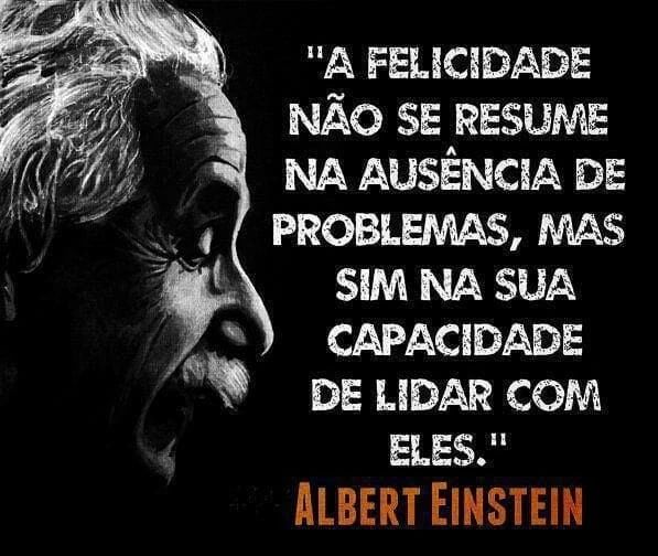 A felicidade não se resume na ausência de problemas, mas sim na sua capacidade de lidar com eles. Albert Einstein.