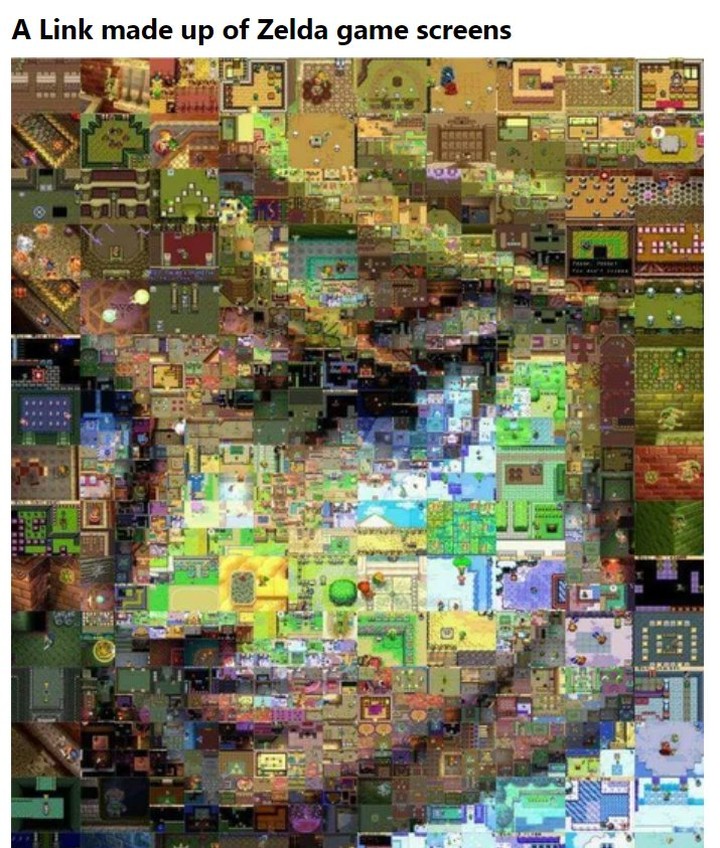 A Link made up of Zelda game screens.