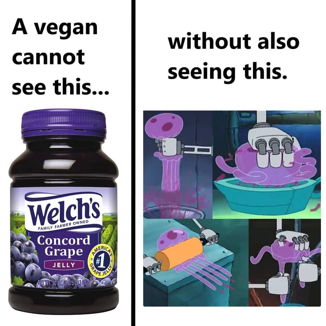 A vegan cannot see this... Without also seeing this.