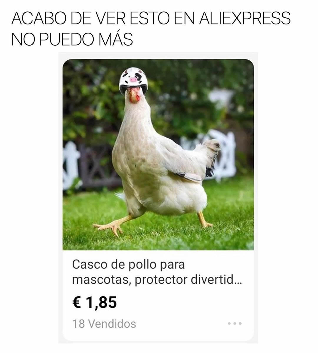 Acabo de ver esto en Aliexpress, no puedo más.  Casco de pollo para mascotas, protector divertid... €1,85. 18 Vendidos.
