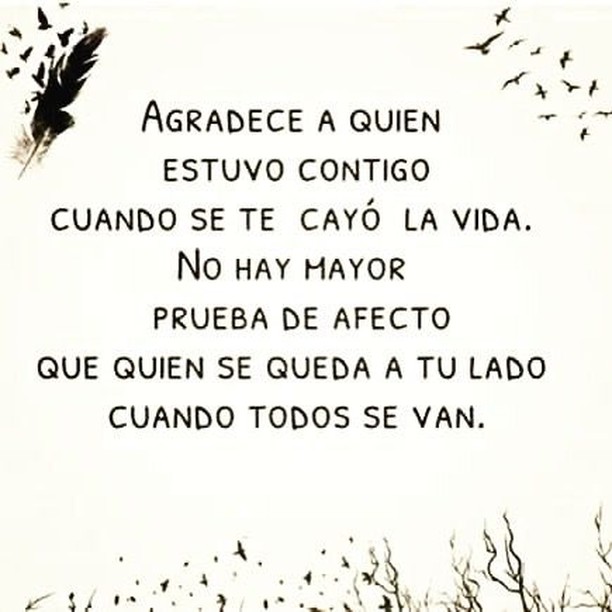 Agradece a quien estuvo contigo cuando se te cayó la vida. No hay mayor prueba de afecto que quien se queda a tu lado cuando todos se van.