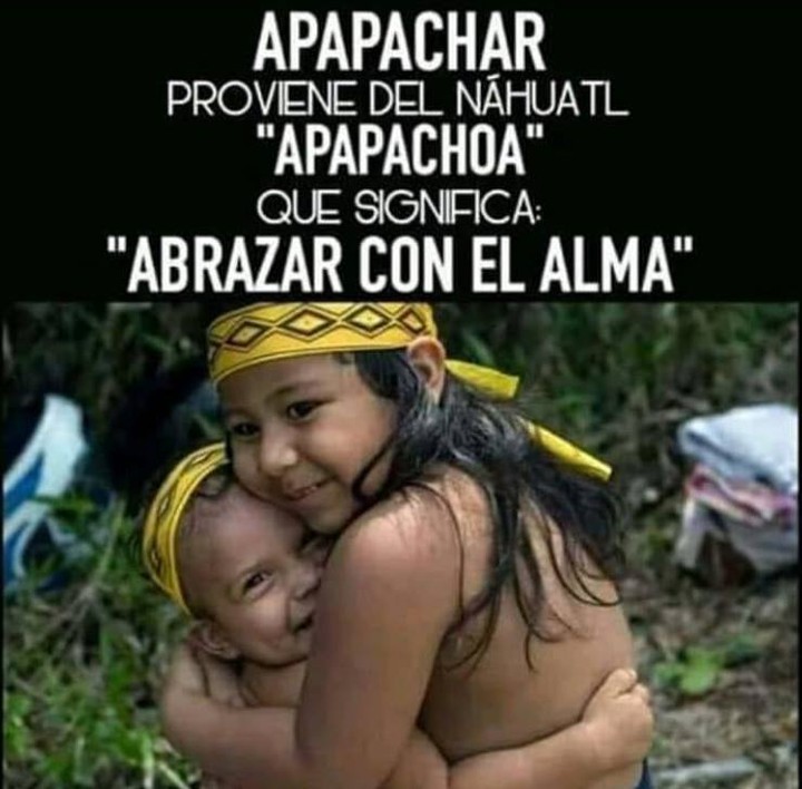 Apapachar proviene de Náhuatl "Apapachoa" que significa "Abrazar con el alma".