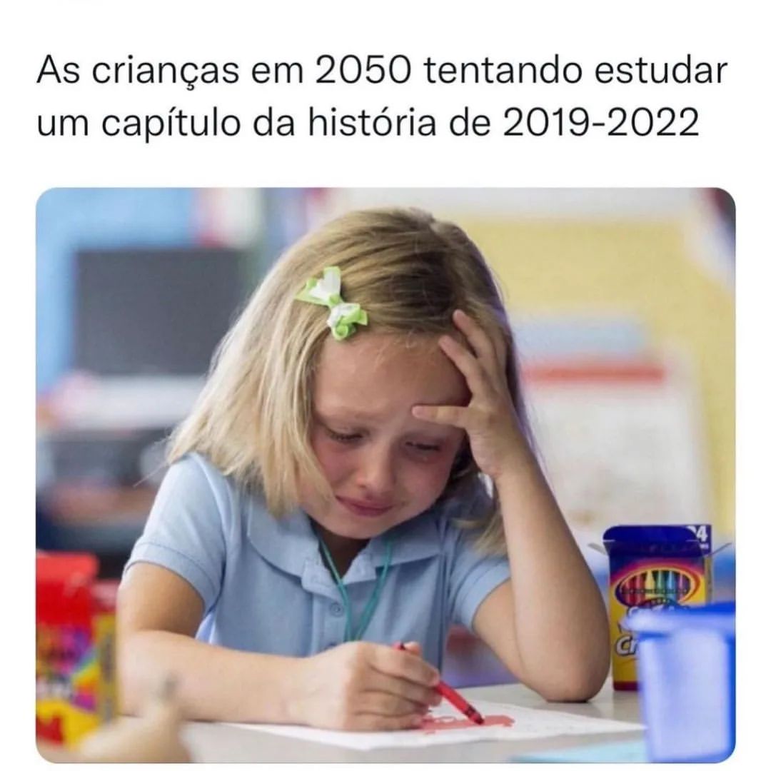 As crianças em 2050 tentando estudar um capítulo da história de 2019-2022.