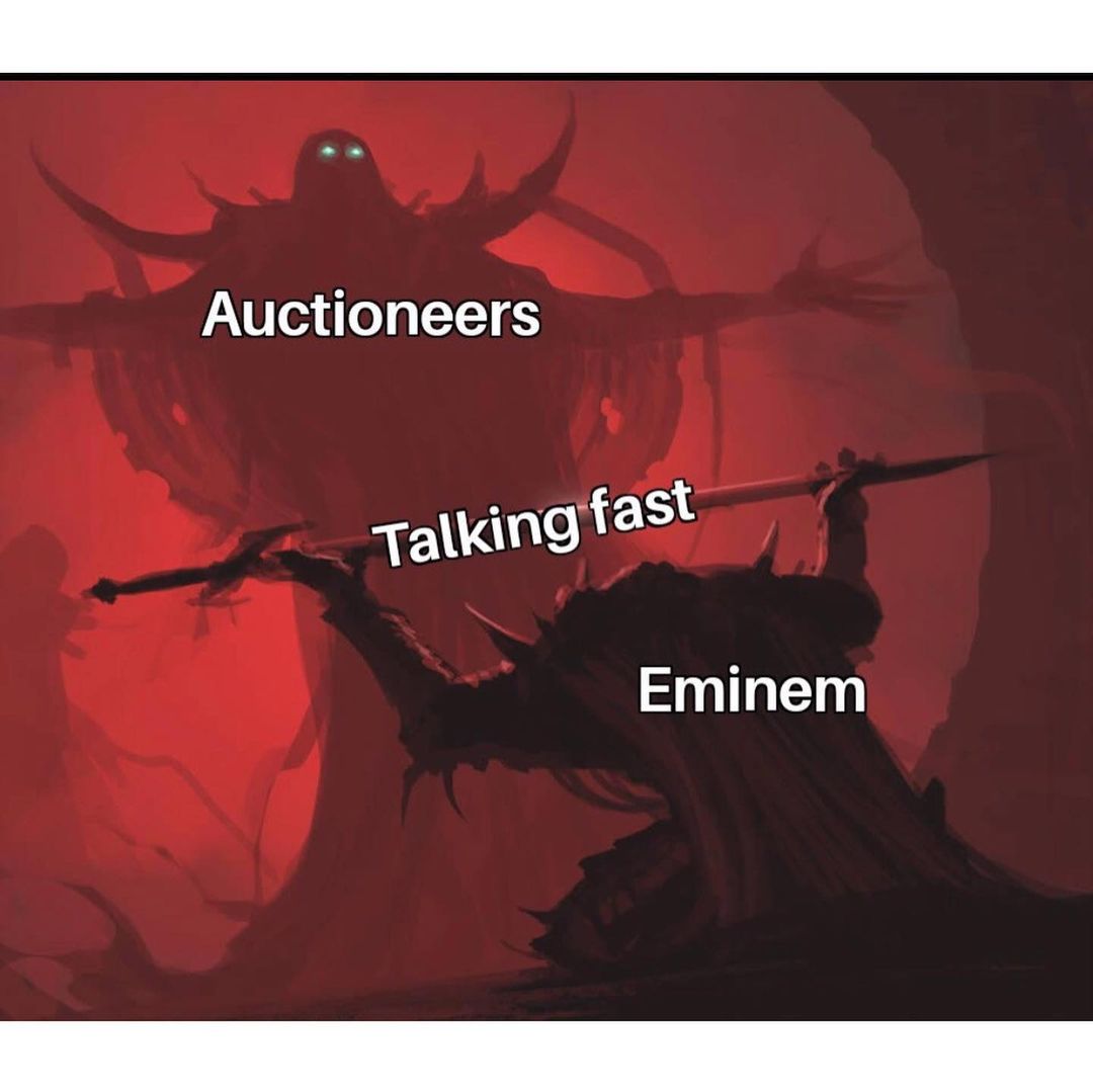 Auctioneers. Talking fast. Eminem.