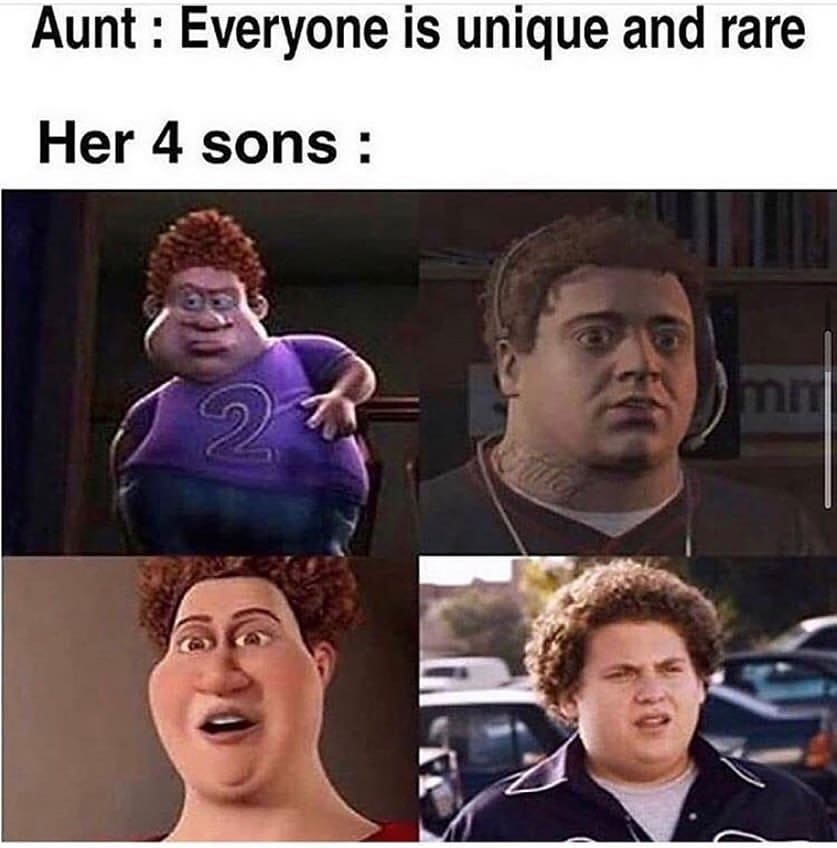 Aunt: Everyone is unique and rare. Her 4 sons: