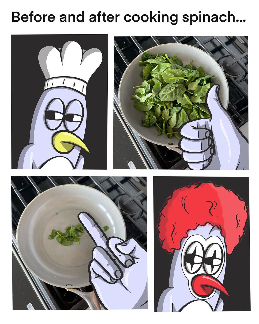 Before and after cooking spinach...
