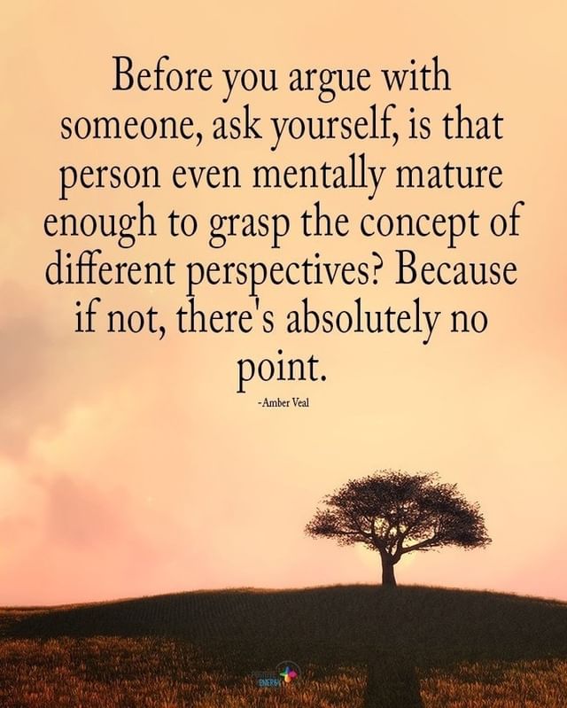 Before you argue with someone, ask yourself, is that person even mentally mature enough to grasp the concept of different perspectives? Because if not, there s absolutely no point.