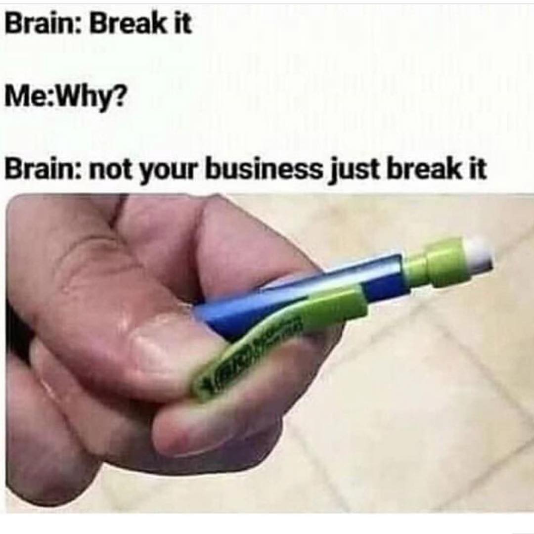 Brain: Break it.  Me: Why?  Brain: not your business just break it.