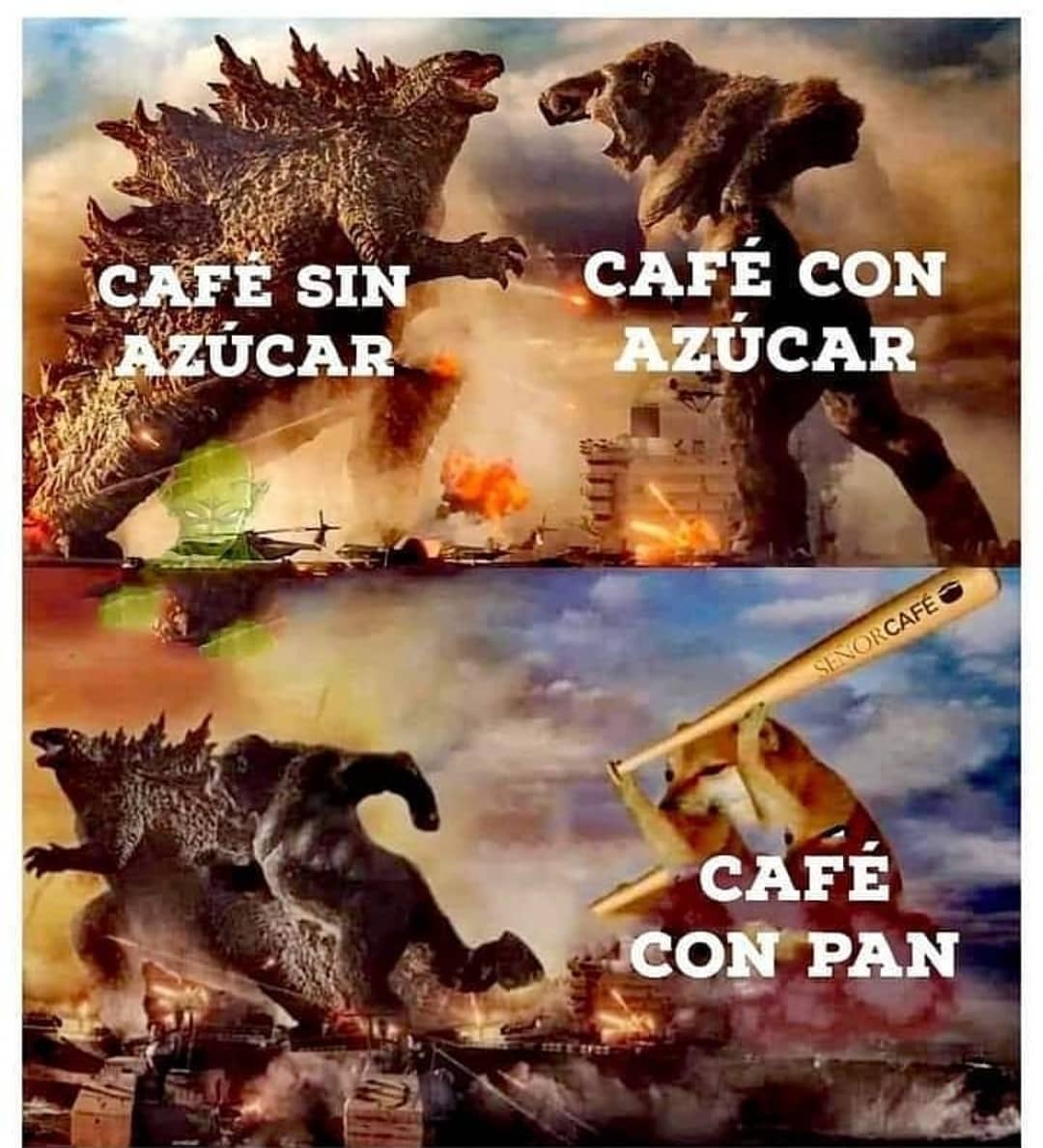 Café sin azúcar. Café con azúcar. Café con pan.