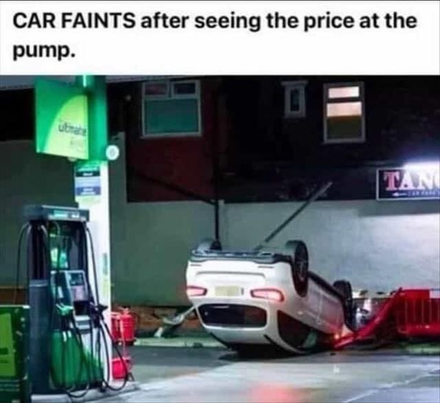 Car faints after seeing the price at the pump.