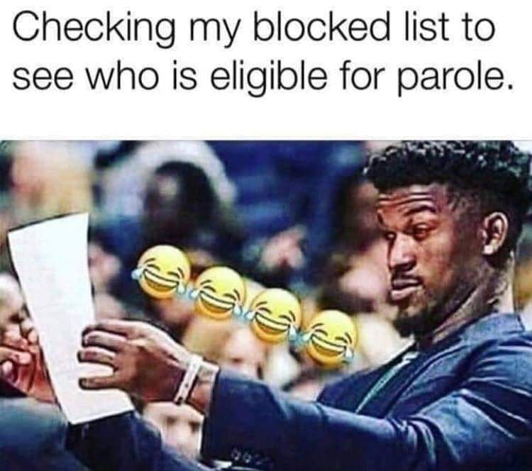 Checking my blocked list to see who is eligible for parole.
