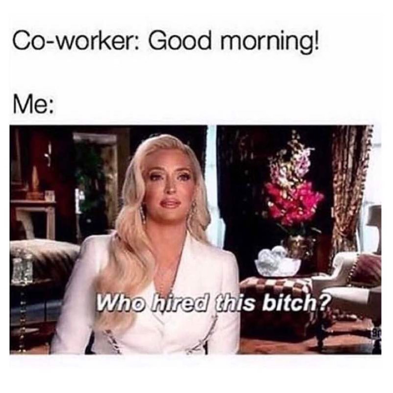 Co-worker: Good morning! Me: Who hired this bitch?