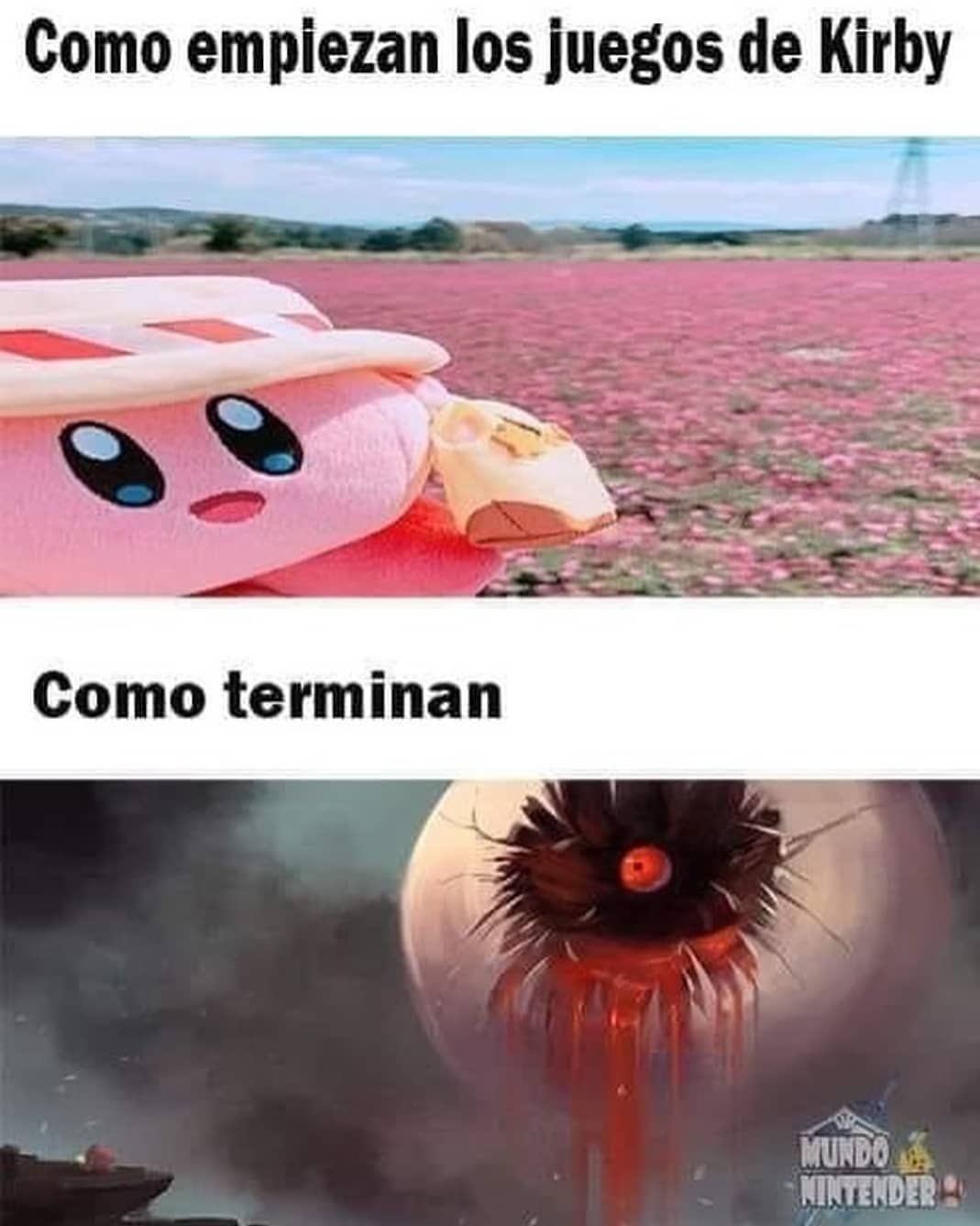 Como empiezan los juegos de Kirby.  Como terminan.