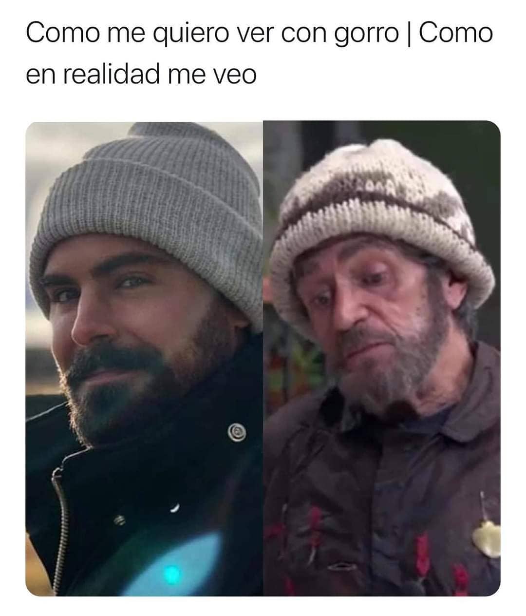 Como me quiero ver con gorro. / Como en realidad me veo.