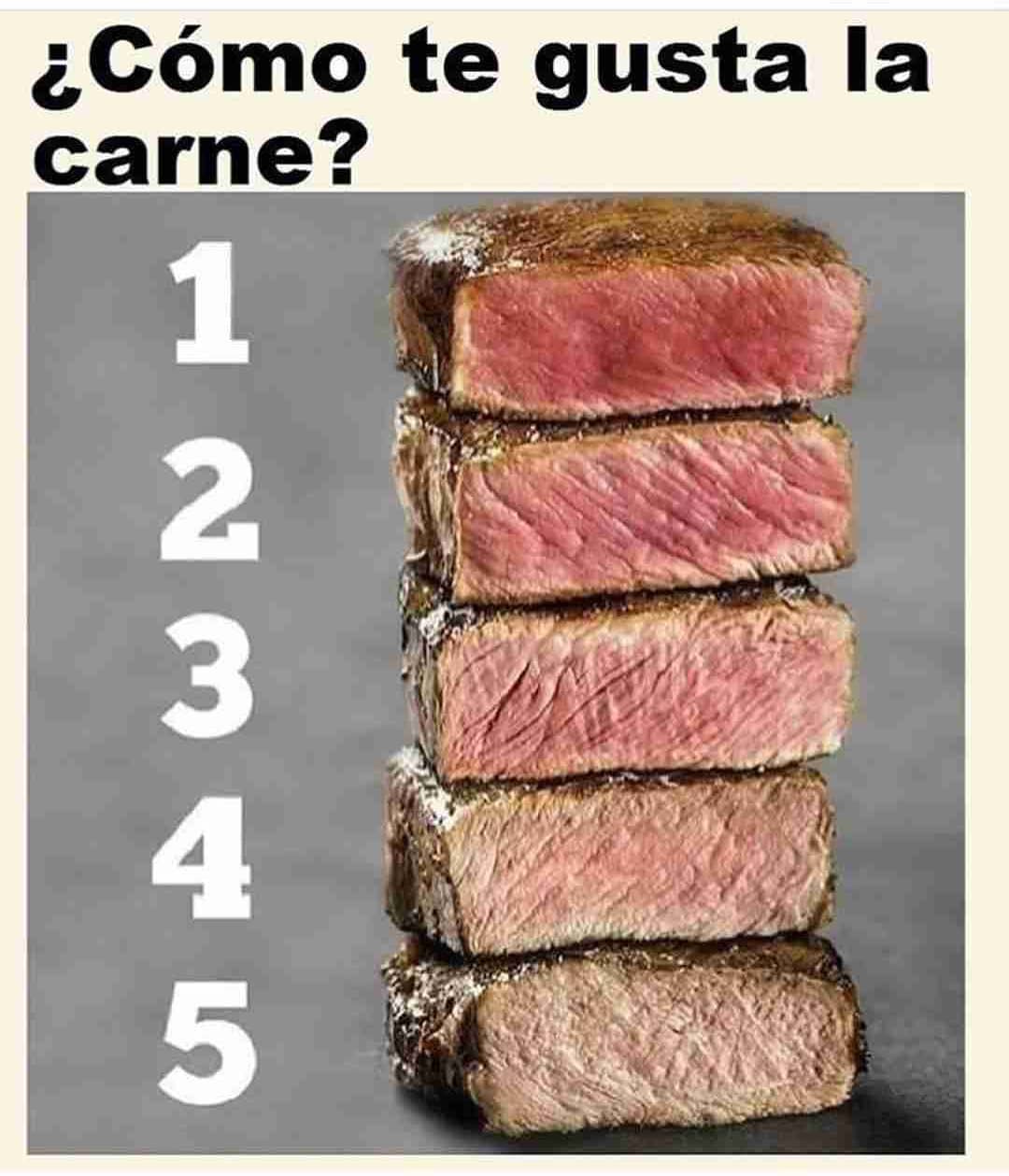 ¿Cómo te gusta la carne? 1, 2, 3, 4.