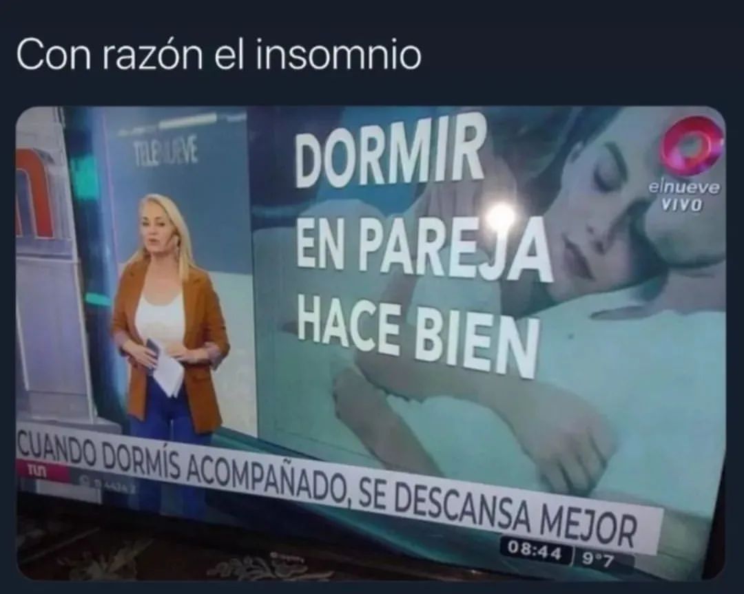 Con razón el insomnio. Dormir en pareja hace bien. Cuando dormís acompañado se descansa mejor.