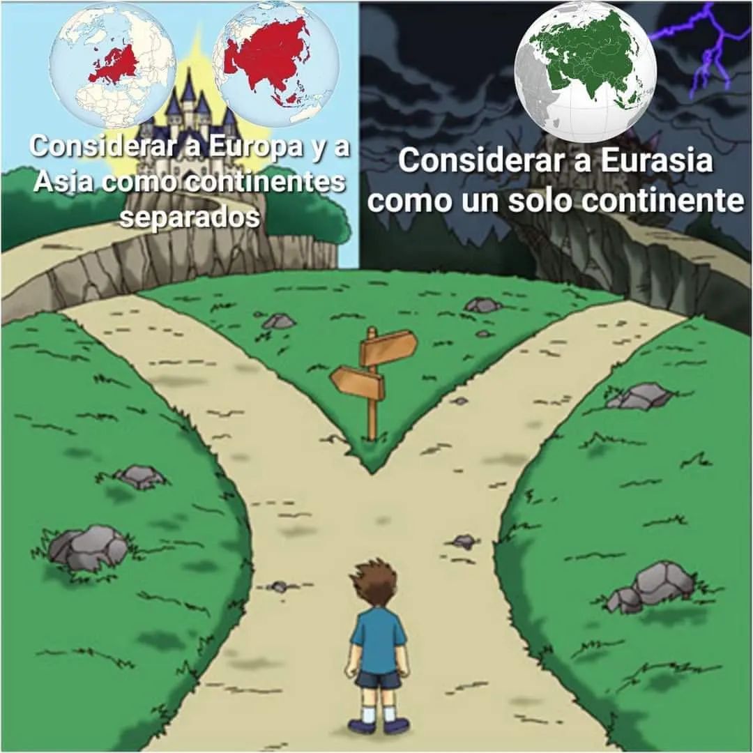 Considerar a Europa y a Asia como continentes separados.  Considerar a Eurasia como un solo continente.