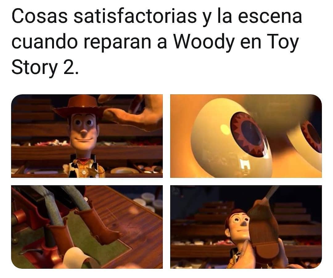 Cosas satisfactorias y la escena cuando reparan a Woody en Toy Story 2.