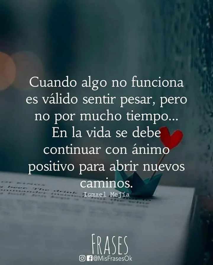 Cuando algo no funciona es válido sentir pesar, pero no por mucho tiempo...  En la vida se debe continuar con animo positivo para abrir nuevos caminos.  - Frases