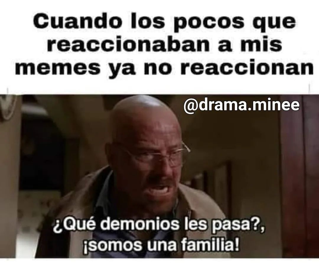 Cuando los pocos que reaccionaban a mis memes ya no reaccionan.  ¿Qué demonios les pasa?, ¡Somos una familia!