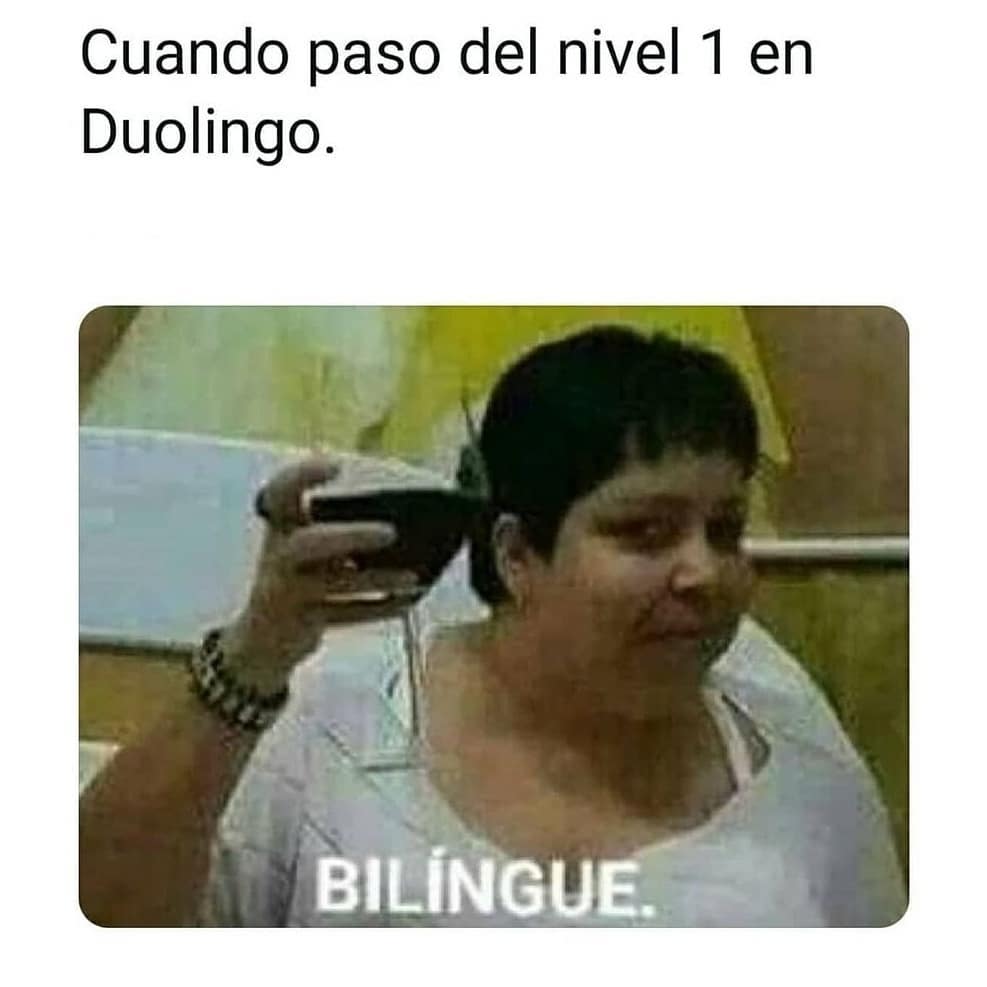 Cuando paso del nivel 1 en Duolingo. Bilingue.