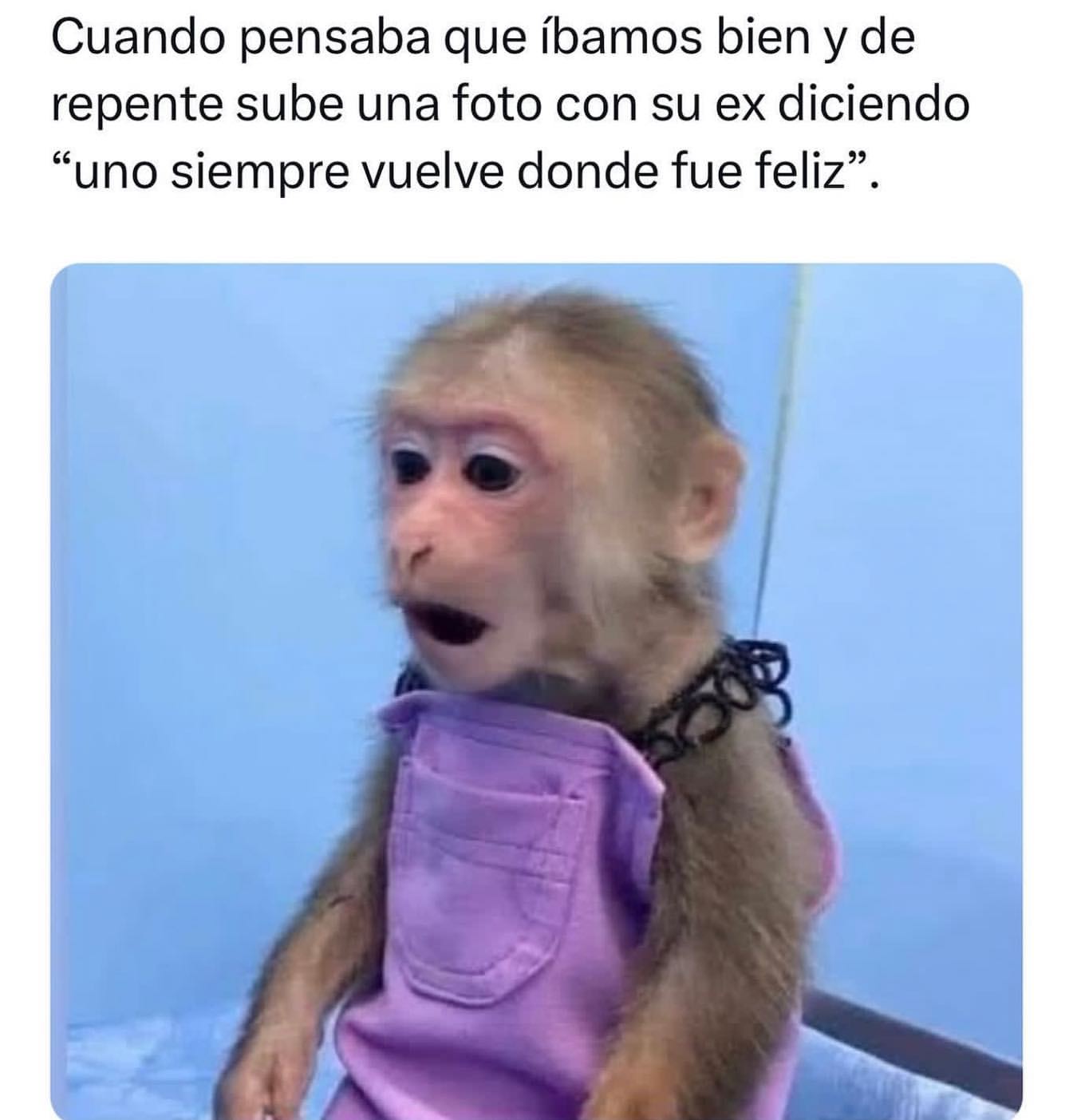 Cuando pensaba que íbamos bien y de repente sube una foto con su ex diciendo "uno siempre vuelve donde fue feliz".