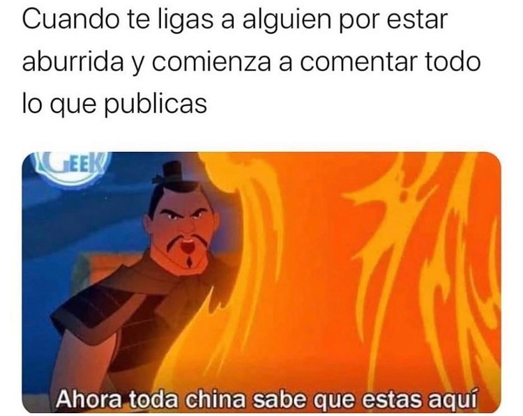 Cuando te ligas a alguien por estar aburrida y comienza a comentar todo lo que publicas.  Ahora toda China sabe que estás aquí.