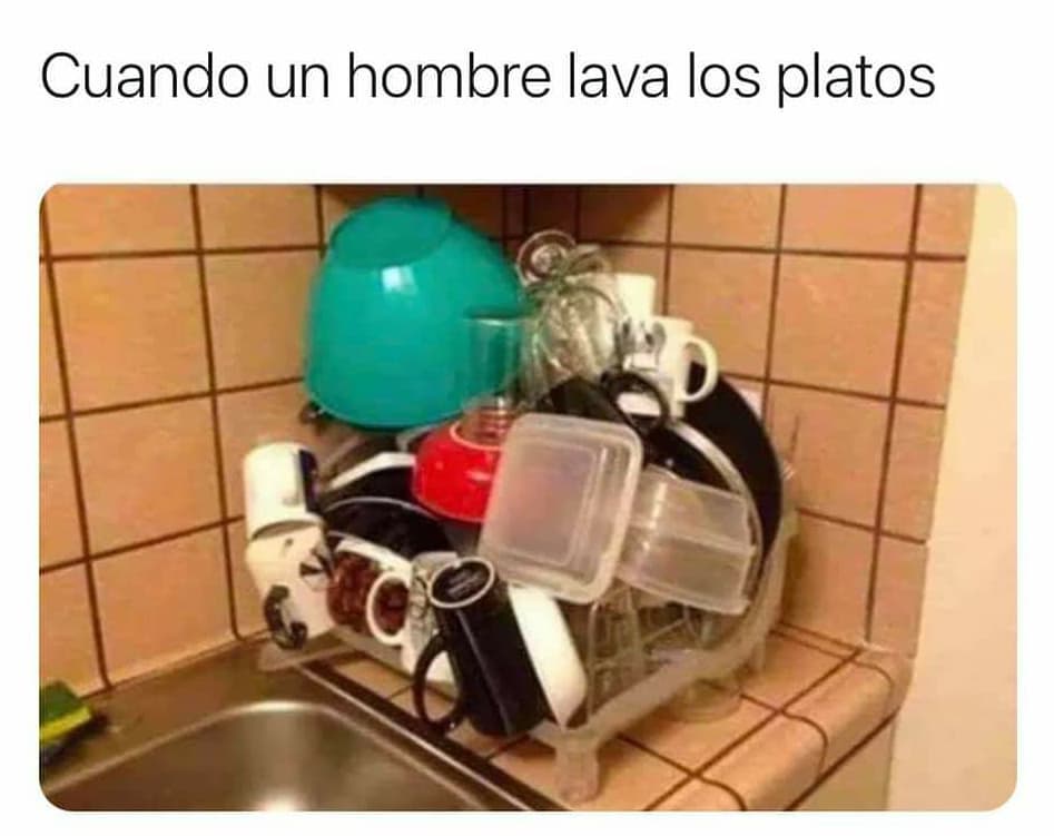 Cuando un hombre lava los platos.