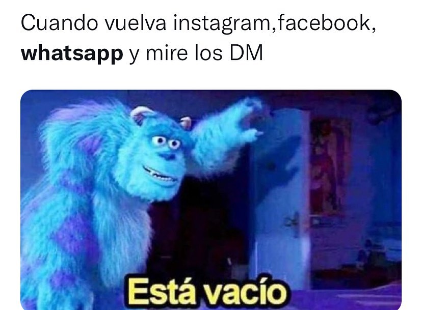 Cuando vuelva Instagram, Facebook, WhatsApp y mire los DM. Está vacío.