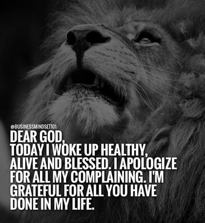 Dear god, Today a wake up healthy, alive and blessed. I apologize for all my complaining. I'm grateful for all you have done in my life.