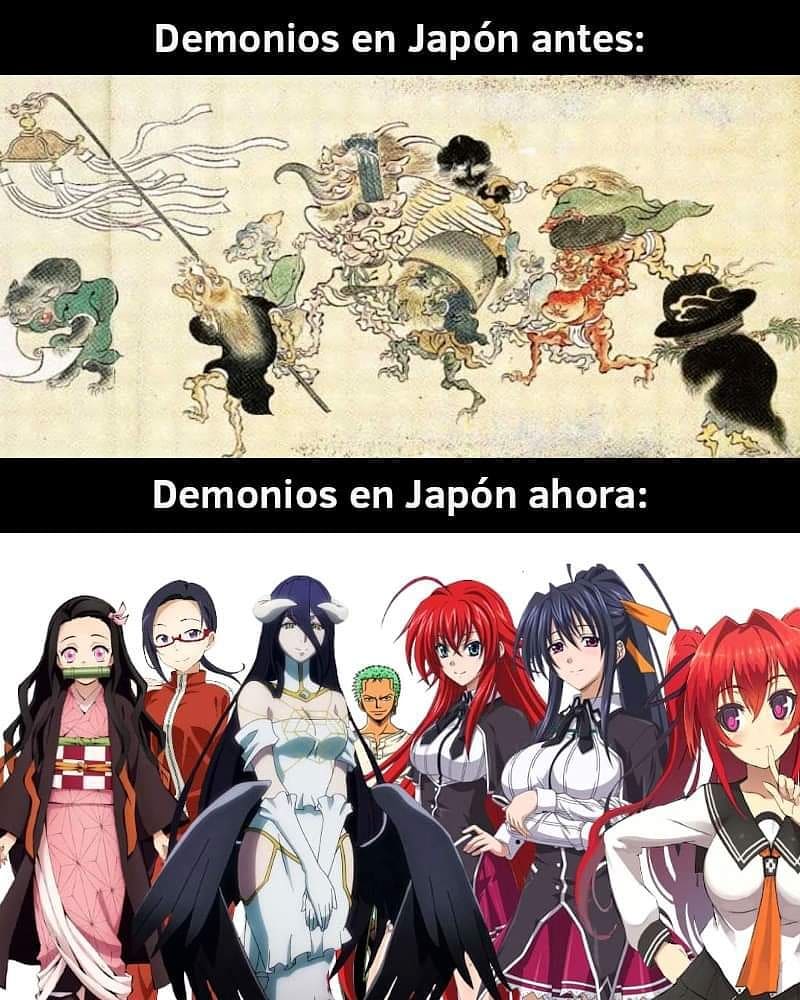 Demonios en Japón antes.  Demonios en Japón ahora.