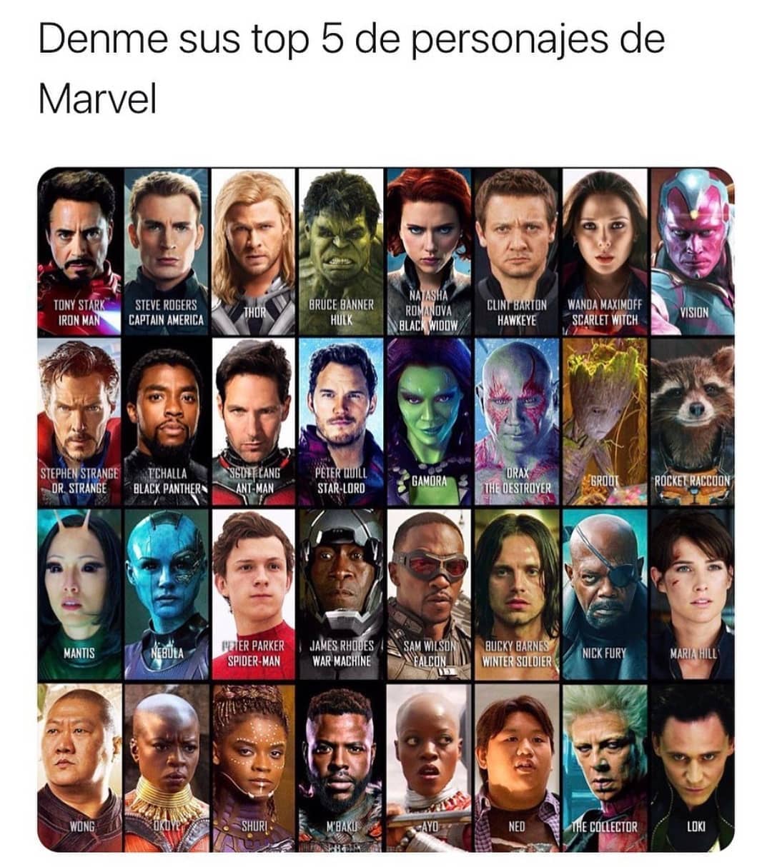 Denme sus top 5 de personajes de Marvel: