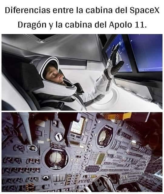 Diferencias entre la cabina del SpaceX Dragón y la cabina del Apolo 11.