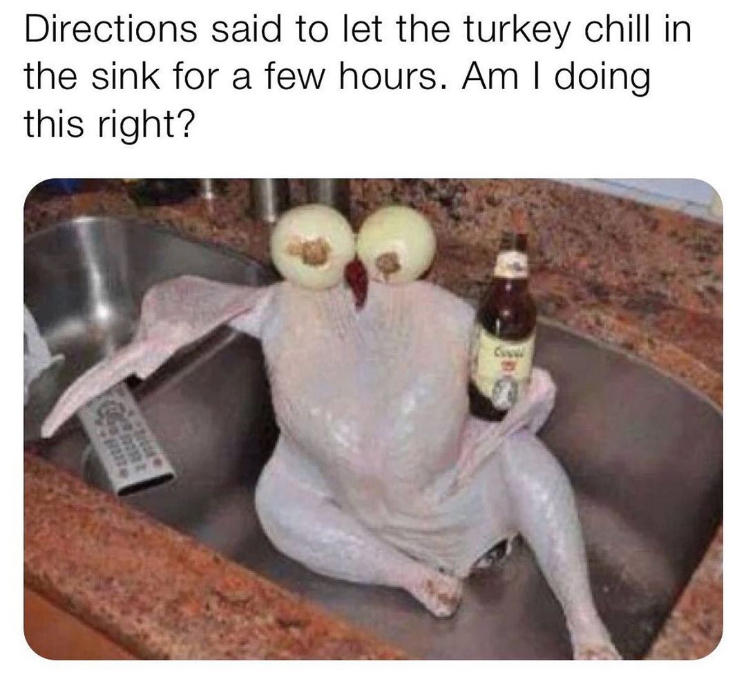 Directions said to let the turkey chill in the sink for a few hours. Am I doing this right?
