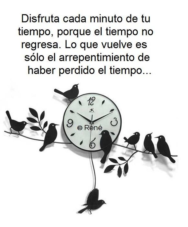 Disfruta cada minuto de tu tiempo, porque el tiempo no regresa. Lo que vuelve es solo el arrepentimiento, de haber perdido el tiempo.