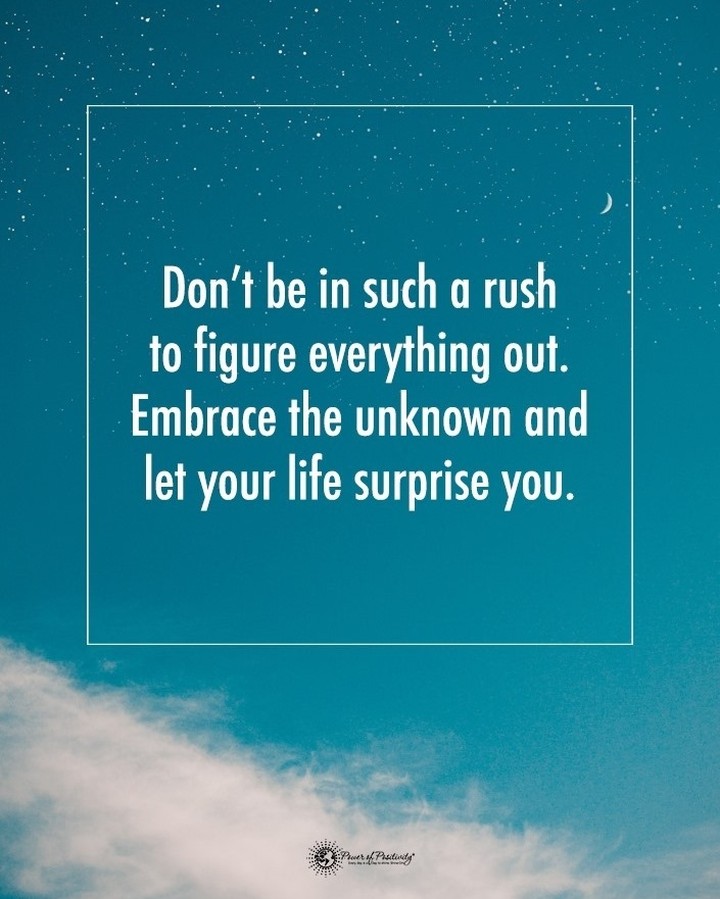 Don't be in such a rush to figure everything out. Embrace the unknown and let your life surprise you.