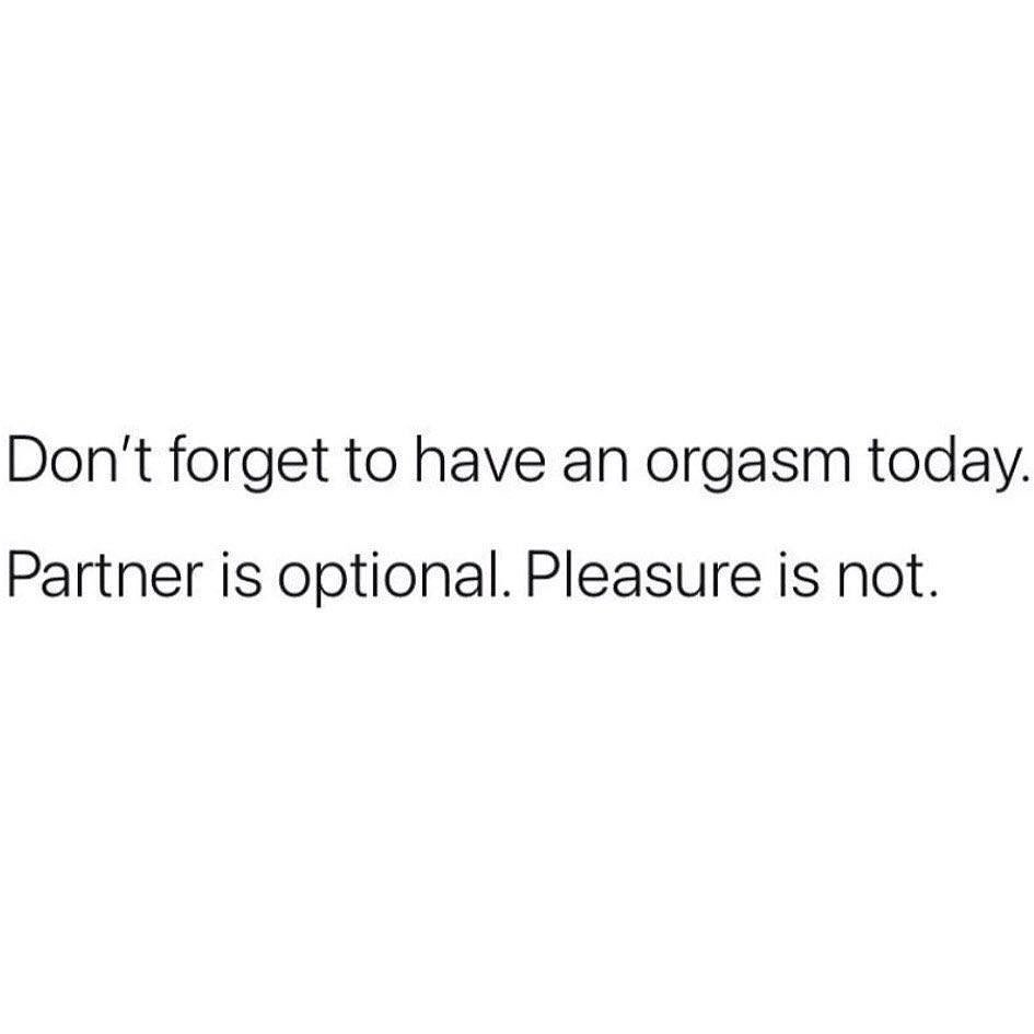 Don't forget to have an orgasm today. Partner is optional. Pleasure is not.
