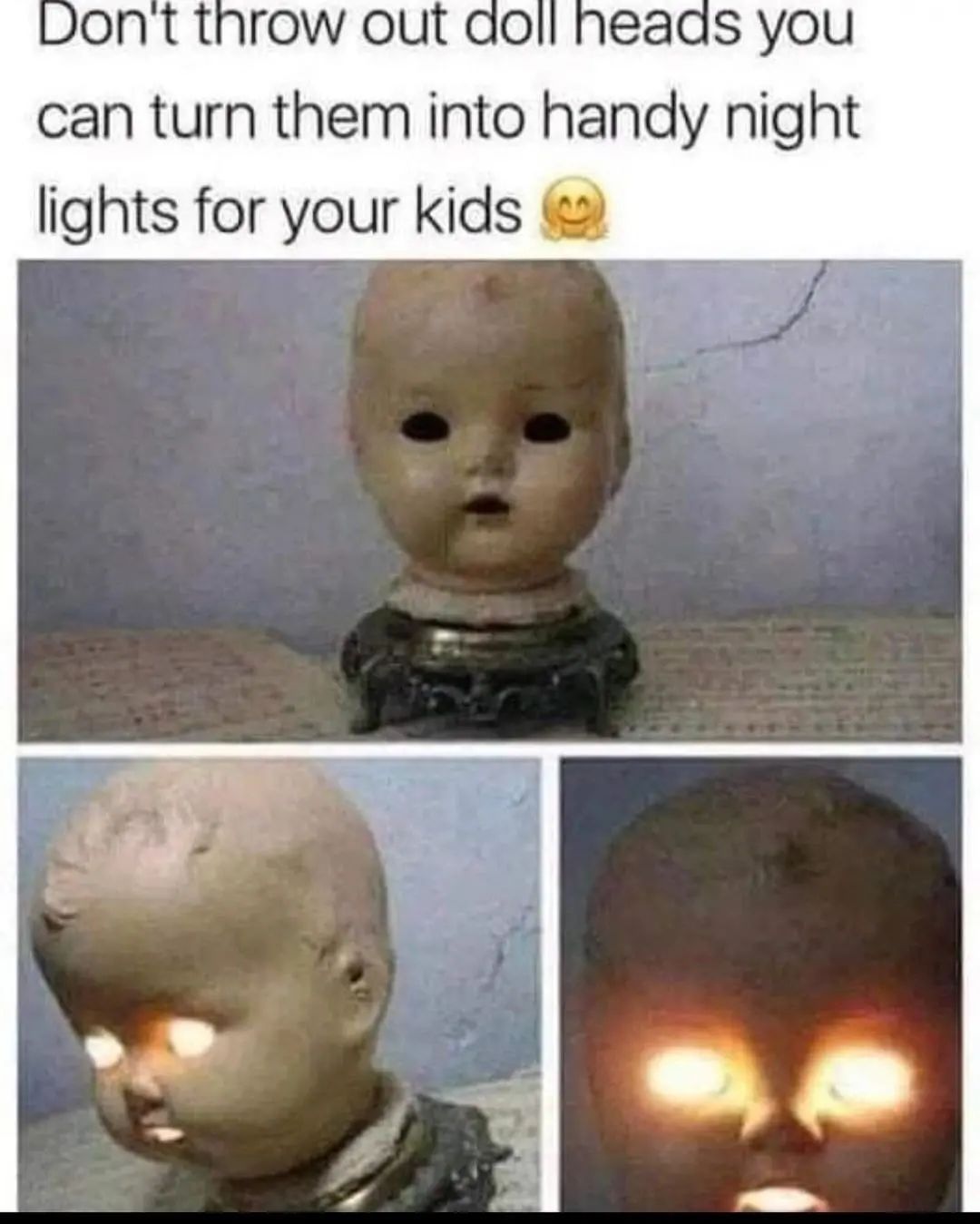 Don't throw out doll heads you can turn them into handy night lights for your kids.