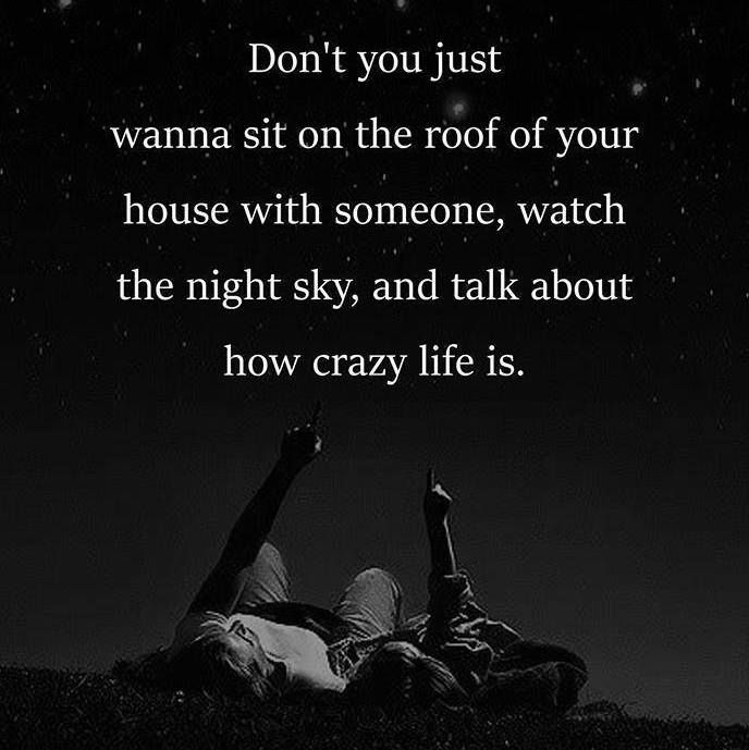 Don't you just wanna sit on the roof of your house with someone, watch the night sky, and talk about how crazy life is.