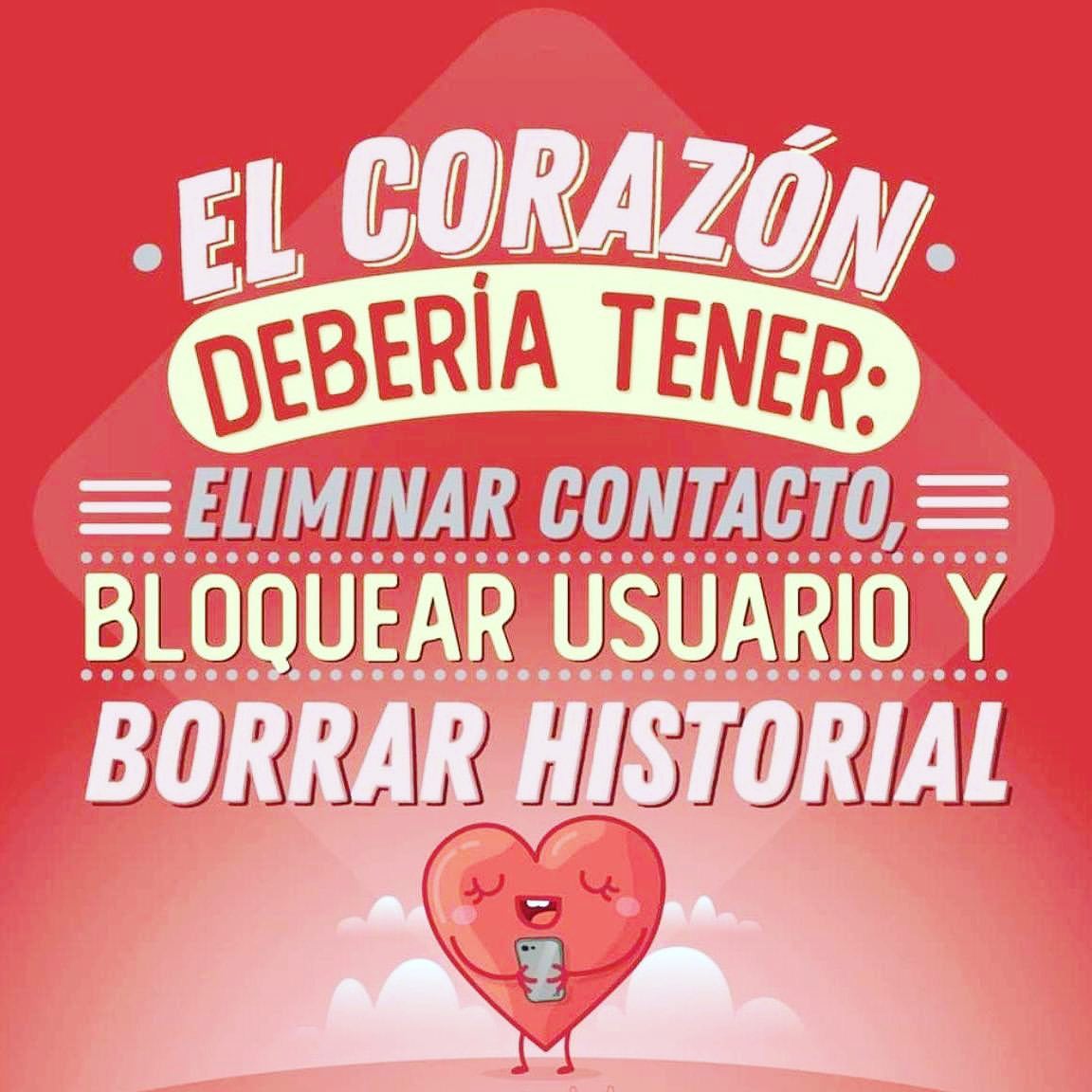 El corazón debería tener: Eliminar contacto. Bloquear usuario y borrar historial.