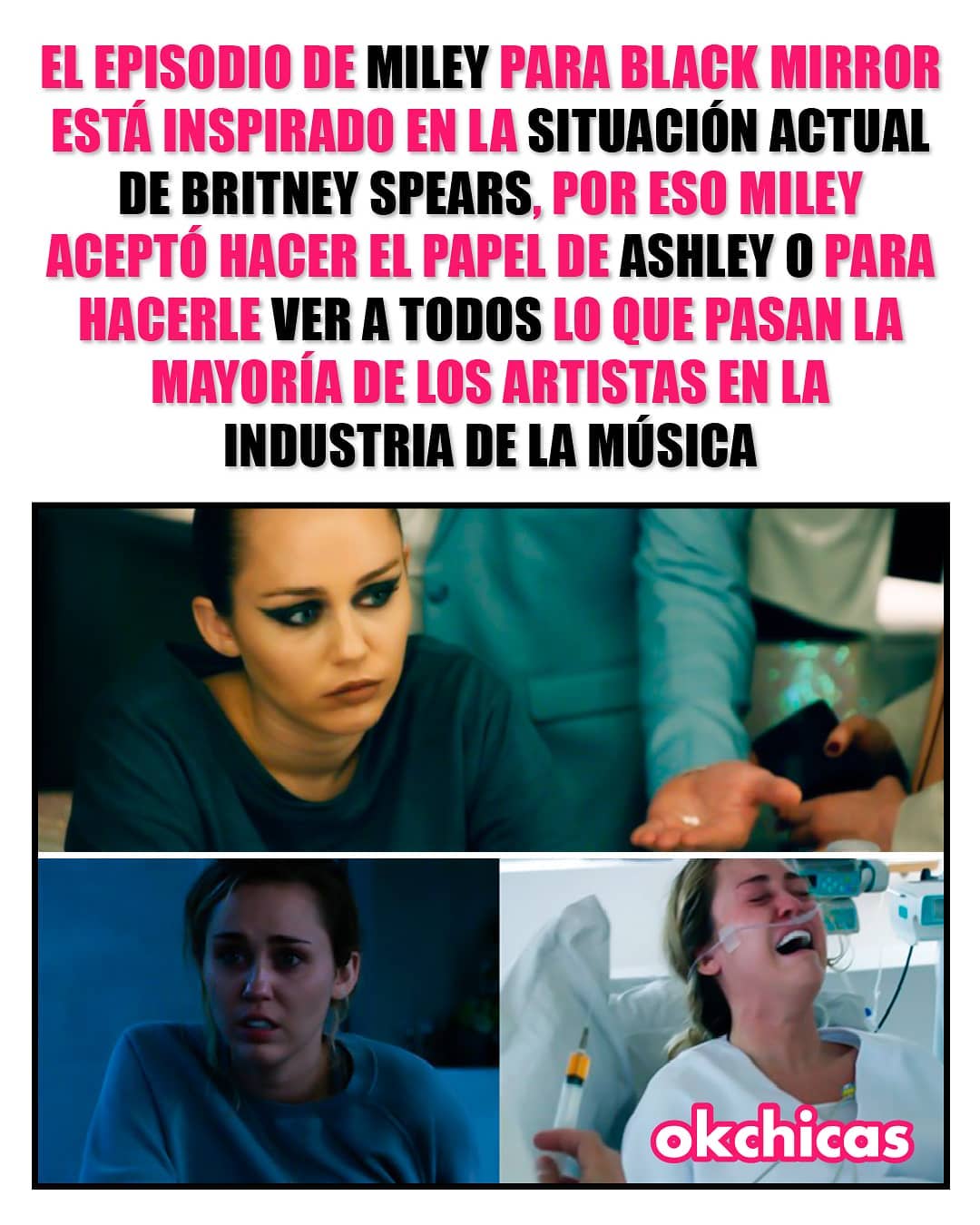 El episodio de Miley para Black Mirror está inspirado en la situación actual de Britney Spears, por eso Miley aceptó hacer el papel de Ashley o para hacerle ver a todos lo que se pasan los artistas en la industria de la música.