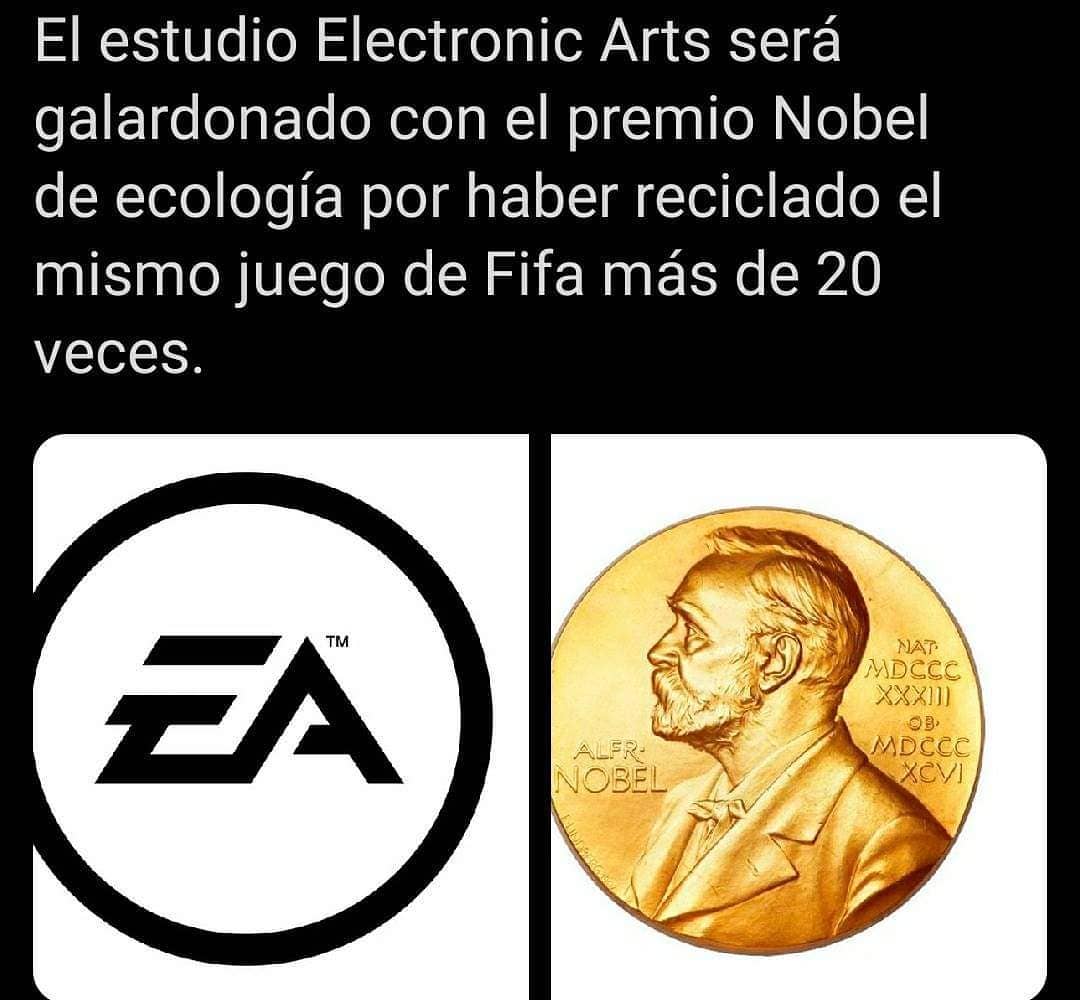 El estudio Electronic Arts será galardonado con el premio Nobel de ecología por haber reciclado el mismo juego de Fifa más de 20 veces.